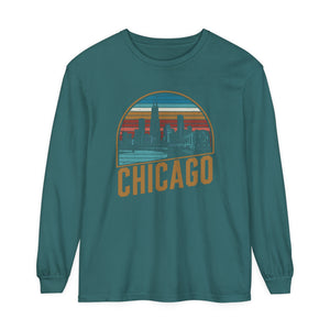 Chicago Skyline Illinois Comfort Colors Unisex Long Sleeve T-Shirt