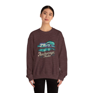 Anchorage Northern Lights Alaska Gildan Unisex Crewneck Sweatshirt