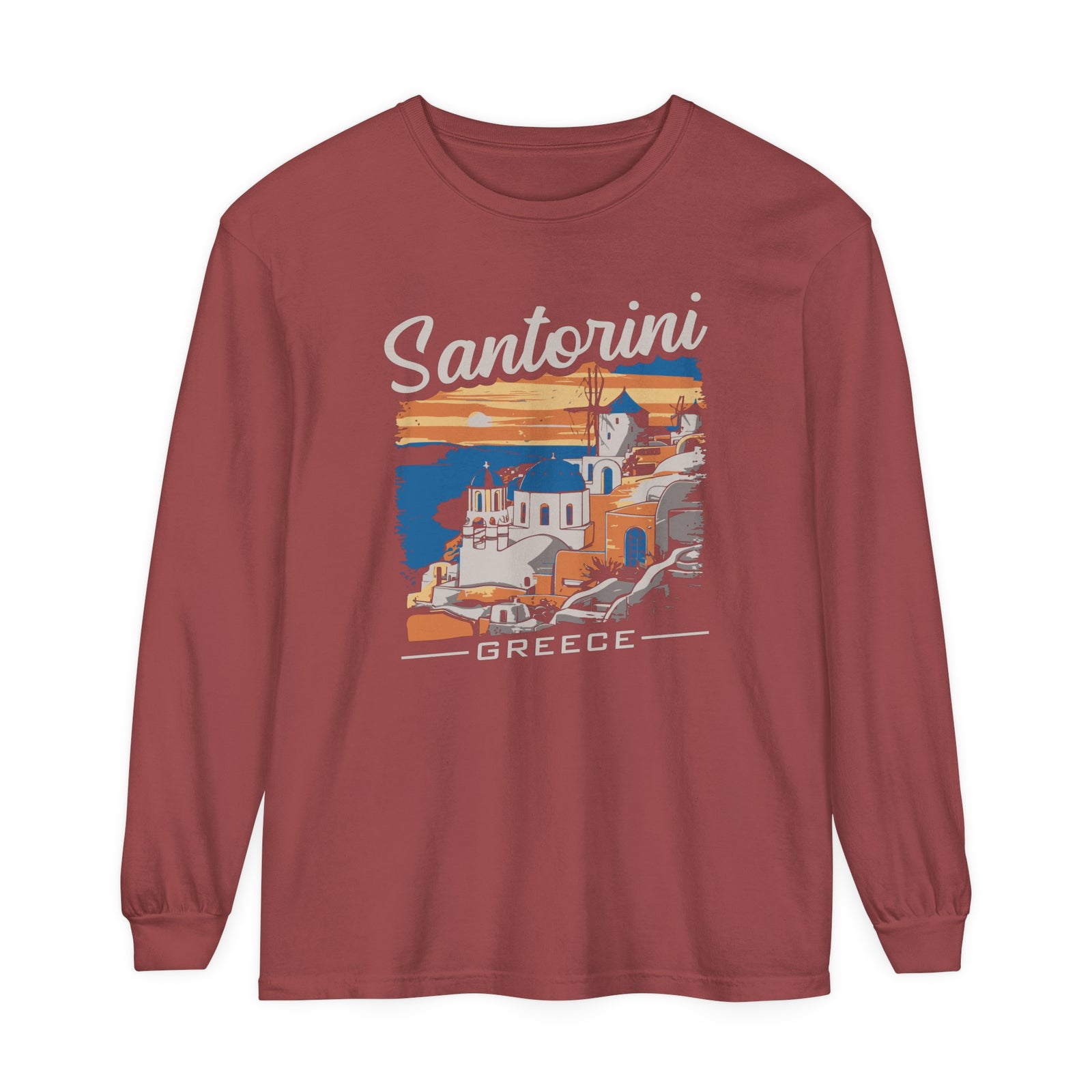 Santorini Greece Comfort Colors Unisex Long Sleeve T-Shirt