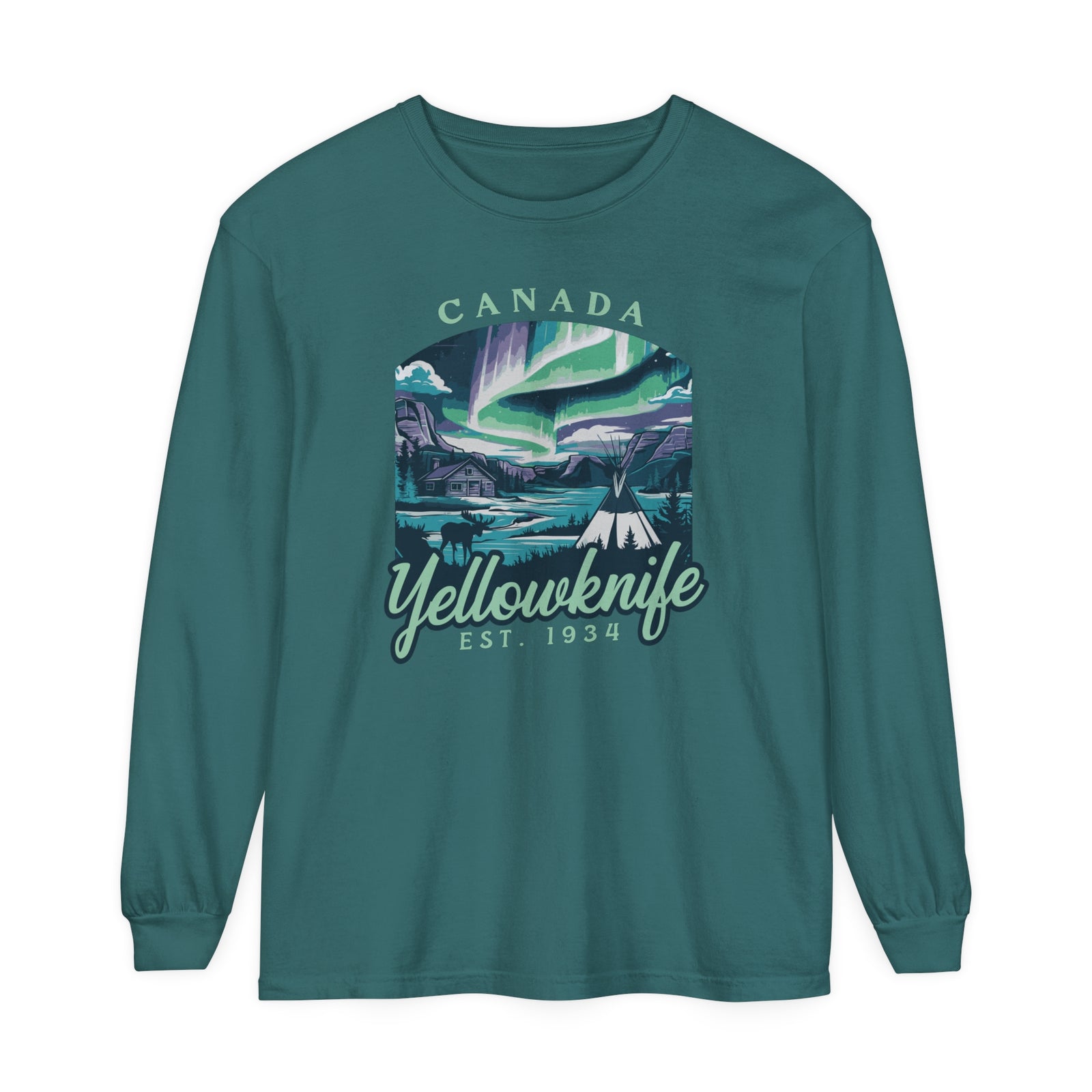 Yellowknife Northern Lights Canada  Comfort Colors Unisex Long Sleeve T-Shirt